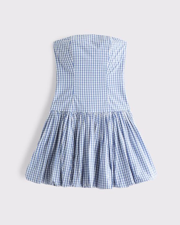 Abercrombie & Fitch Dresses & Skirts - Abercrombie & Fitch Strapless Bubble Hem Mini Dress in Blue Gingham Medium Tall